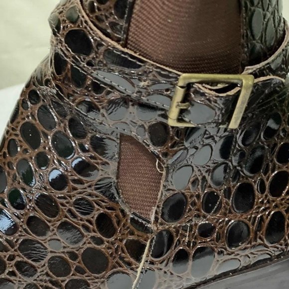 VTG Croc-Embossed Leather Chelsea Boots 9B  Buckle Strap, Made in Brazil, Unique - Picture 10 of 15